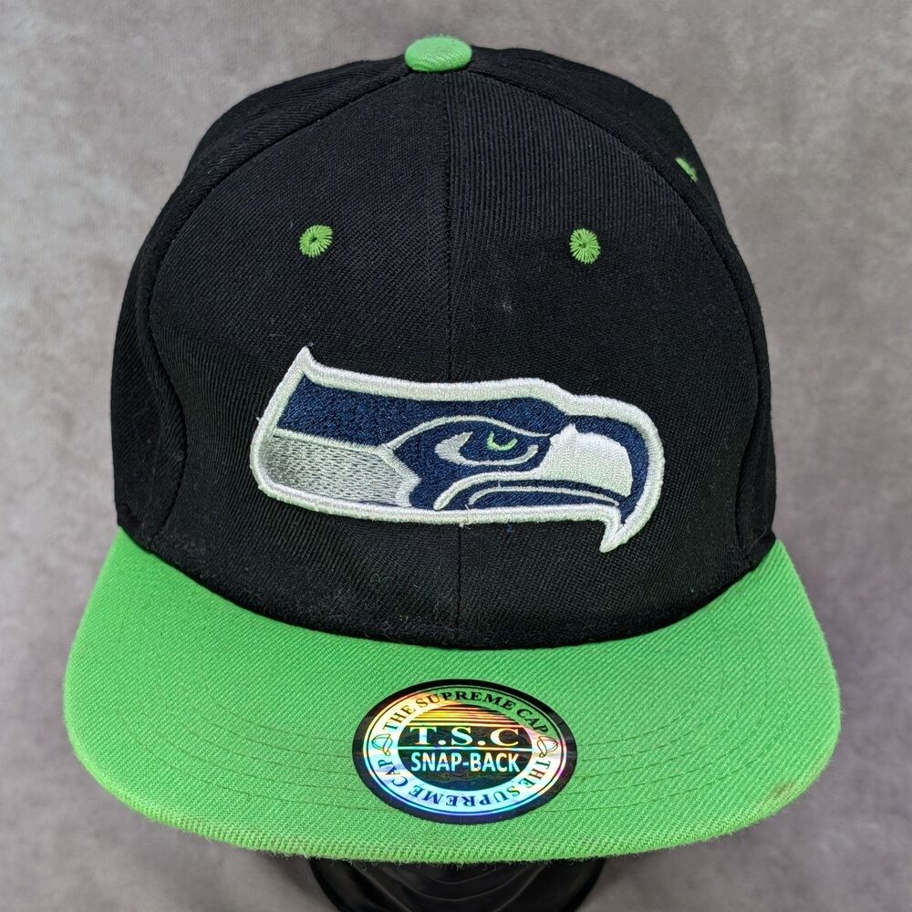 Seattle Seahawks Snapback Hat Black Green Flat Bill T.S.C The Supreme Cap
